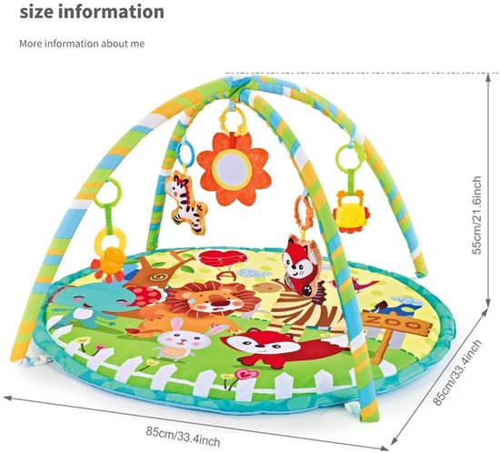 FUEGOBIRD - Baby Play Mat - Colorful Zoo - Deluxe Gym - Color Interaction and Grasping toys - Beautiful sound - Developmental play for babies from 2 months+ - Round