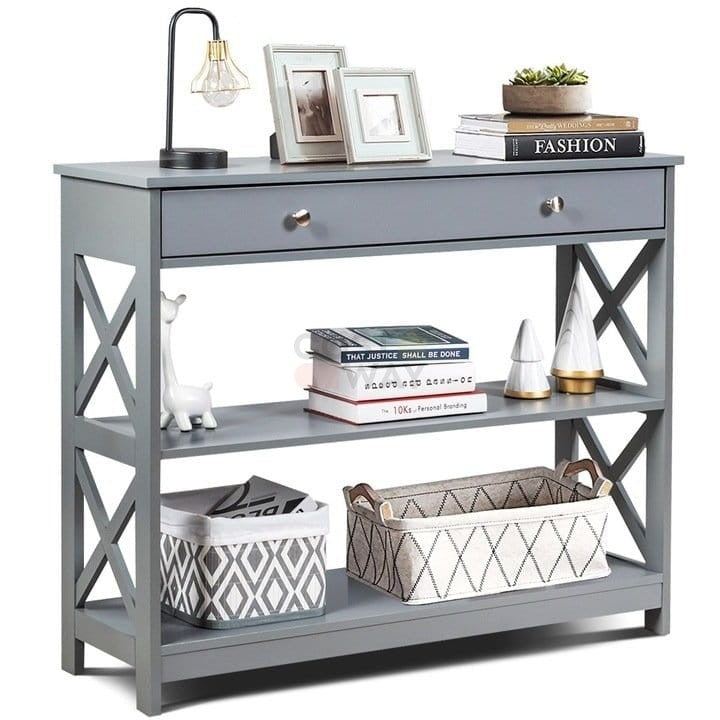 Coast Console Tafel 3 Niveau met Lade Houten Haltafel 100 x 30 x 80 cm Grijs