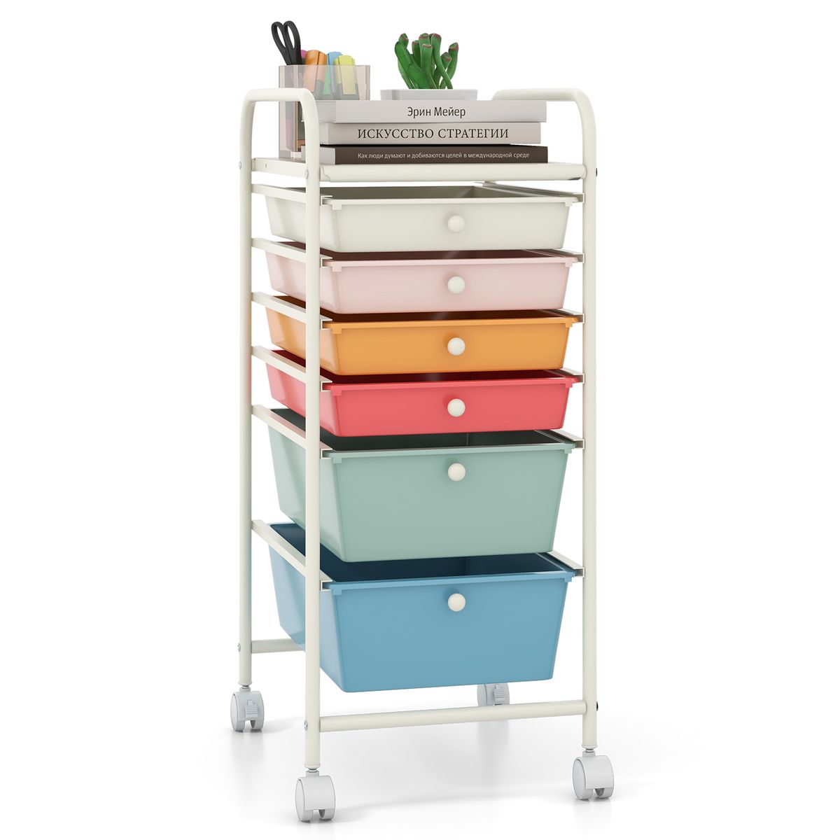 Coast Rolcontainer met 6 stapelbare lades - metalen frame - met opbergbak - bont