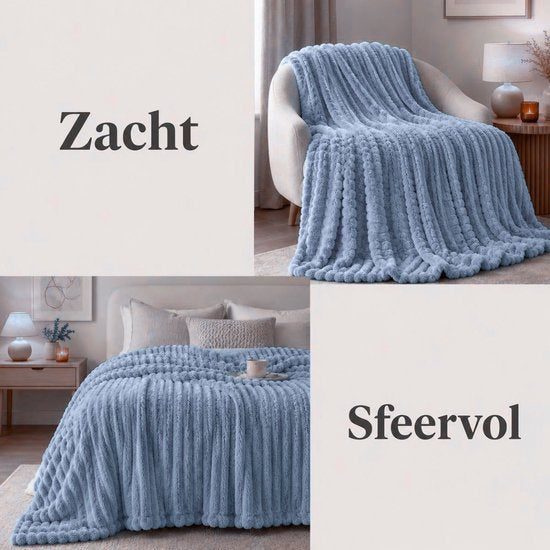 Ceruzo Fleece Deken 150x200 cm – Denim Blauw –Zachte Plaid -Woondeken