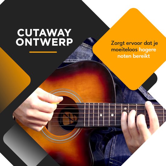 Finesse Akoestische Gitaar - met Videocursus - 4/4 40" - Western Gitaar - Gitaar Kind & Volwassenen - Sunburst