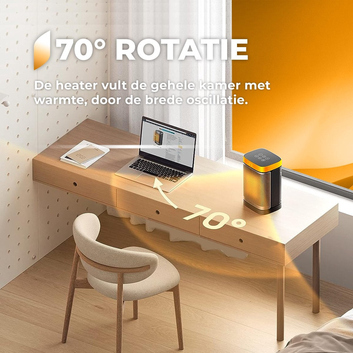 KRAFT Elektrische Kachel - Keramische Ventilatorkachel - Heater - Terrasverwarmer - Verwarming Electrisch - 1500W - 70° Draaifunctie