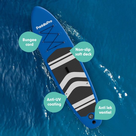 LifeGoods - PaddlePro SUP Board - met Zitje - Opblaasbaar Paddle Board - Complete Set - Max. 135KG - 320 x 81 cm - Blauw