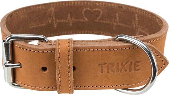 Trixie - Rustieke Lederen Halsband Hartslag - Bruin - 55-65x4 cm