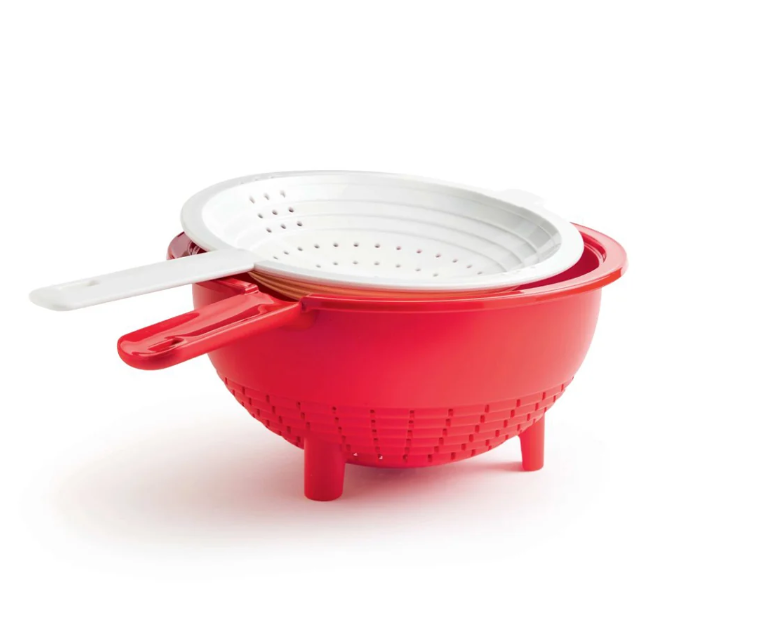 Tupperware Dubbele Vergietset 2-delig – 400 ml & 2 L – Rood & Wit