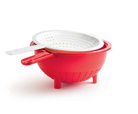 Tupperware Dubbele Vergietset 2-delig – 400 ml & 2 L – Rood & Wit