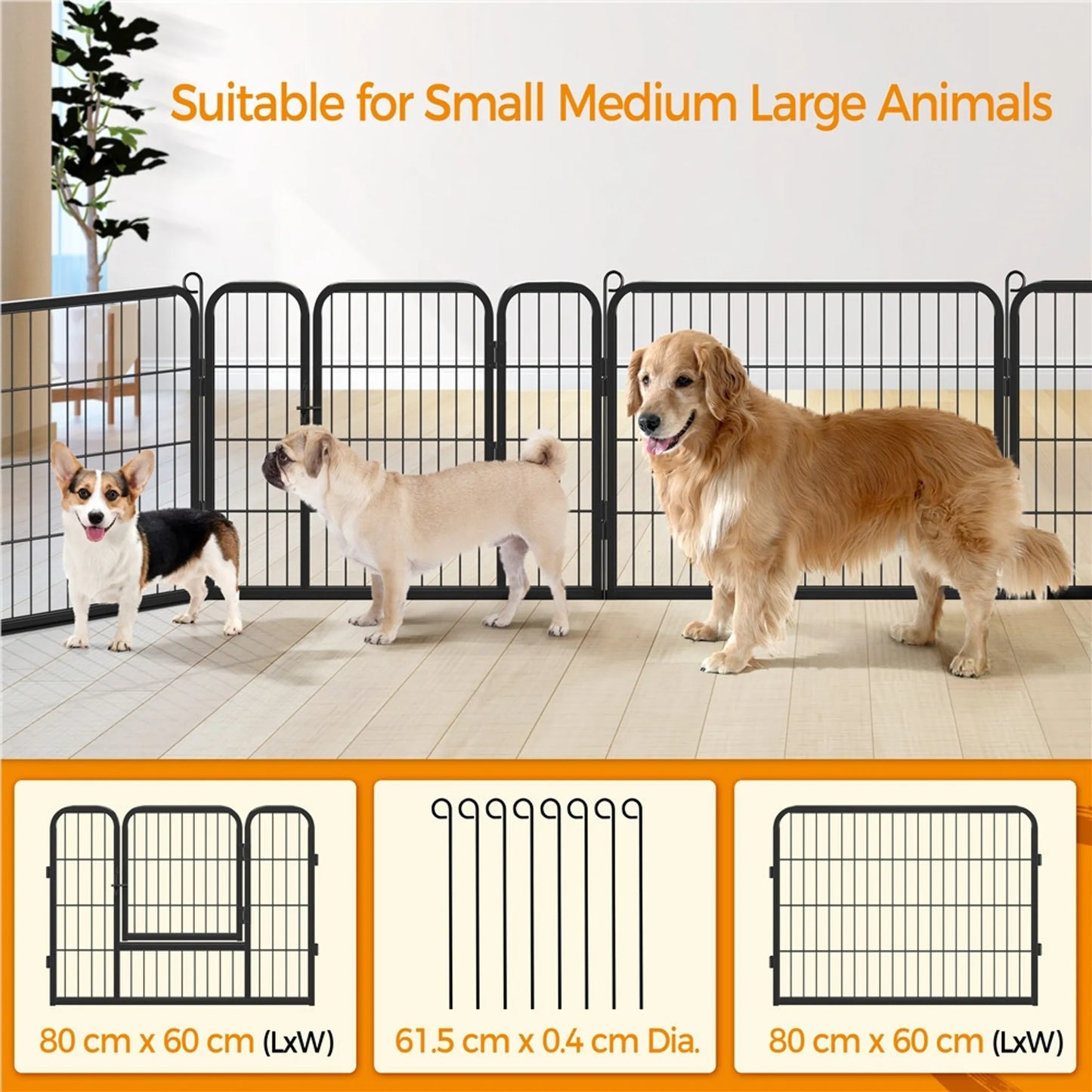 Yaheetech Puppyren Opvouwbaar – Voorzien Van 8 Panelen Met Deur En Grondpinnen En Waterafstotende Coating – Voor Puppy’s Konijnen En Kleine Huisdieren – Zwart Metaal – 80 x 60 cm