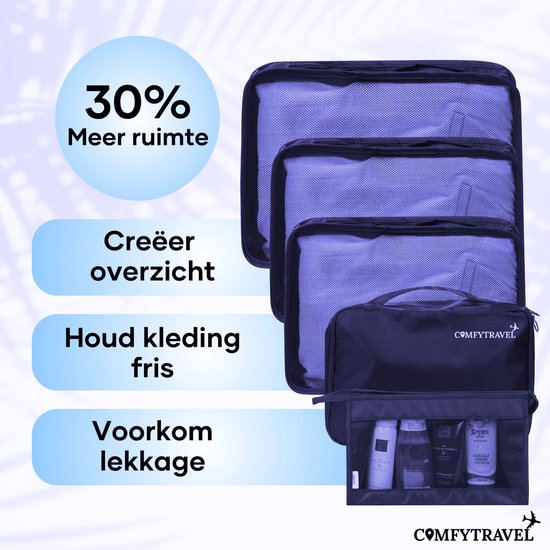 Comfytravel Packing Cubes Set - Koffer / Backpack Travel Organizer - Reisaccessoires - Waterdicht / 8 Stuks - Donkerblauw