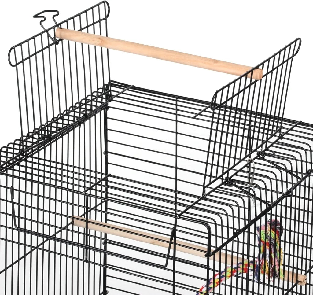 Yaheetech Vogelkooi met Speelgoed en Openklapbaar Dak - Zwart - 40 x 40 x 58 cm