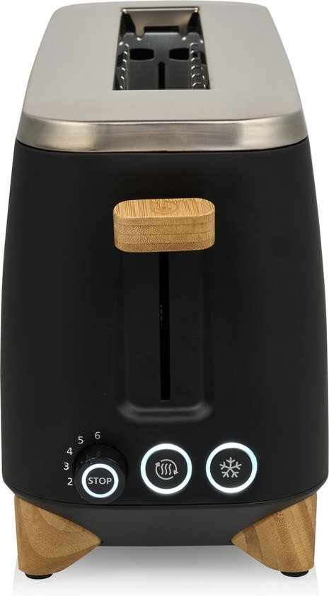 Princess 142361 Broodrooster Pure - 6 bruiningsstanden - 1000W - bamboe - zwart