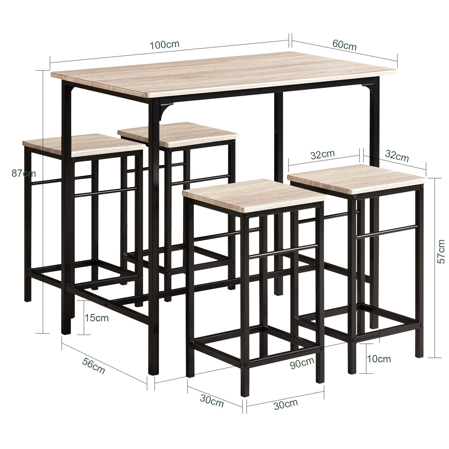 SoBuy Bartafel met 4 Krukken - Modern - max. 120 kg - Zwart / Bruin