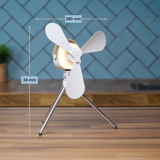 Lifetime Air Tafelventilator - Ventilator USB-C Oplaadbaar - Statief Ventilator met Nachtlampje en Afstandsbediening - Ventilator met Afstandsbediening en 3 Snelheden - Wit