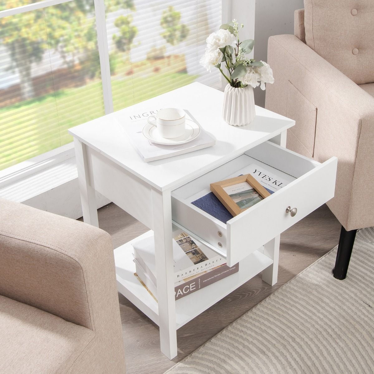Coast bedtafel 2-fasen nacht dressoir van moderne nachtkastje met lade wit