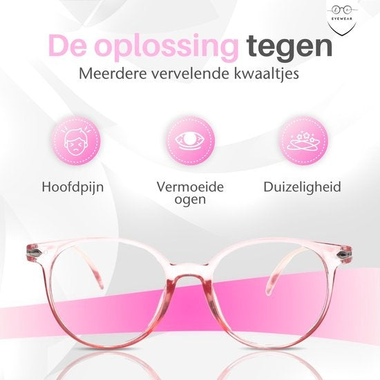 LC Eyewear Computerbril - Blauw Licht Bril - Blue Light Glasses - Beeldschermbril - Unisex - Transparant Roze