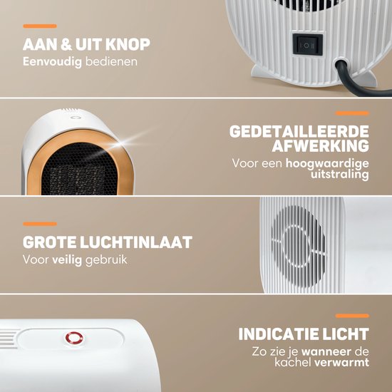 Vulpes Goods® Tech - Elektrische Kachel Pro - Ventilatorkachel - Heater - 2 Standen - 1200W - LED Indicatie - Wit