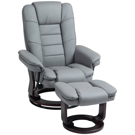 HomCom Relaxfauteuil met Voetenbank - 360 Graden Draaibaar - Kunstleder - Grijs