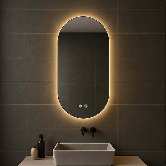Bayt Badkamerspiegel - Badkamerspiegel met Verlichting - Ovale Spiegel - Wandspiegel - 2 lichtstanden - Anti-Condens - 50 x 90 cm