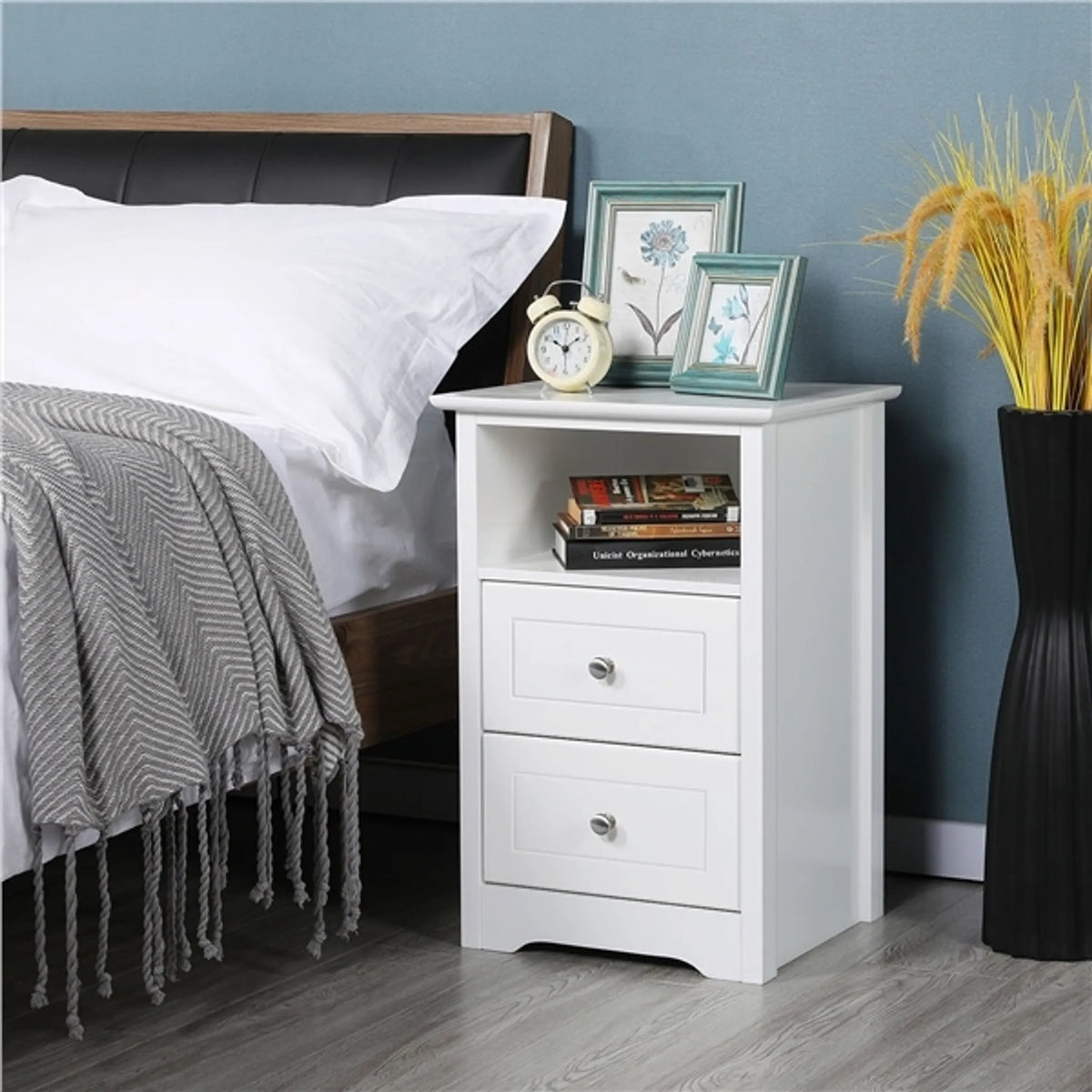 Yaheetech Nachtkastje Met 2 Lades – 40 x 35 x 60 cm – Voorzien Van Open Opbergvak En Minimalistisch Design En Soepele Geleiders – Voor Slaapkamer En Woonkamer – Wit E1 MDF