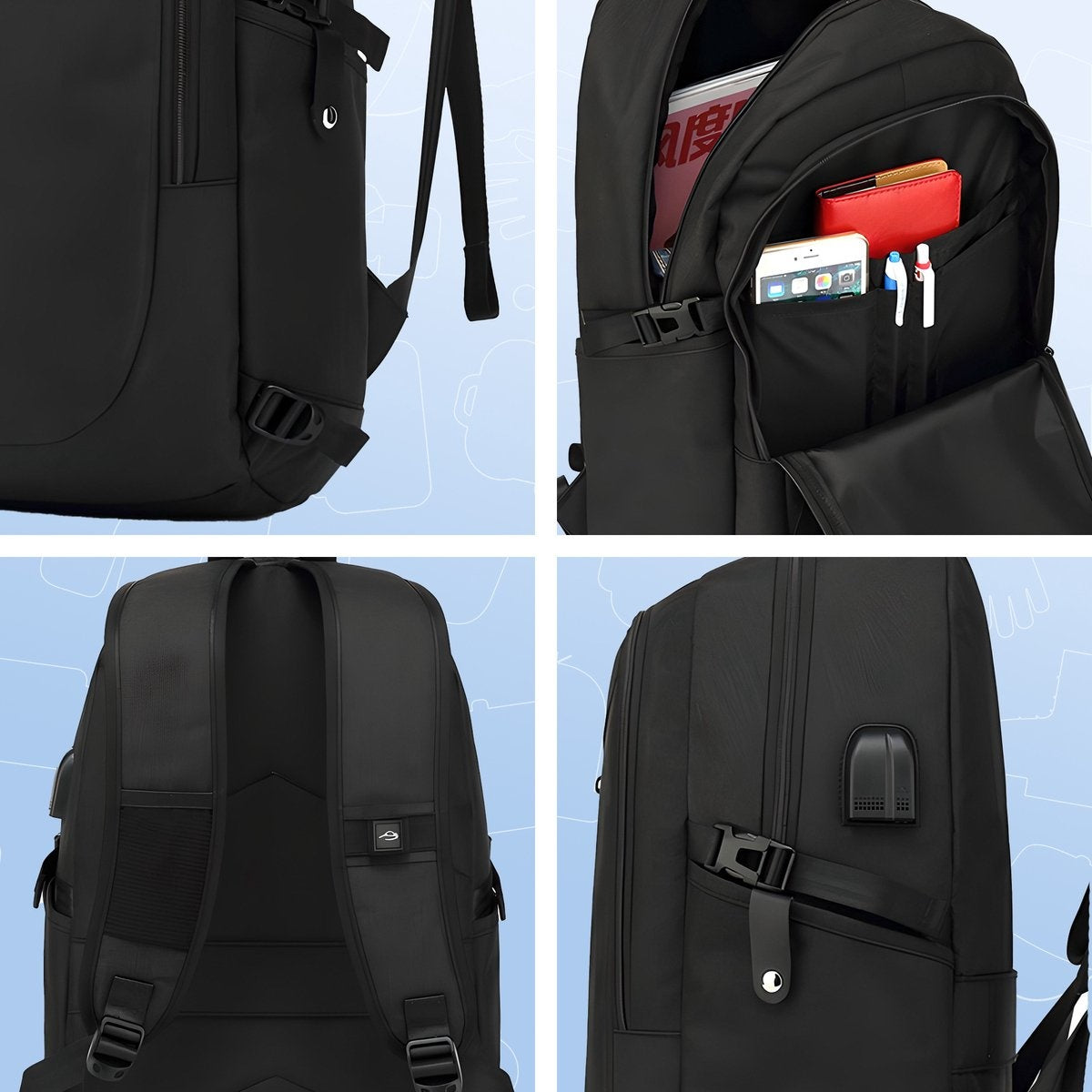 Laptop rugzak - Schooltas - Backpack - Laptoptas - USB oplaadstation - Waterafstotend stof - 14 t/m 15.6 inch - Zwart