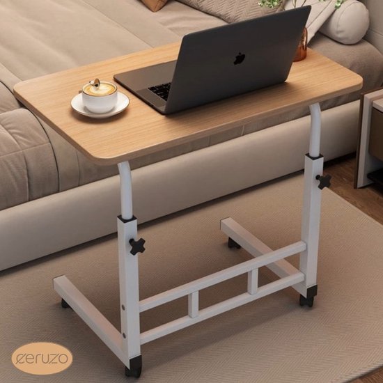 Laptoptafel – Verstelbare - Verrijdbare Bedtafel – 80x40 cm – Mobiele Bijzettafel – Houtlook
