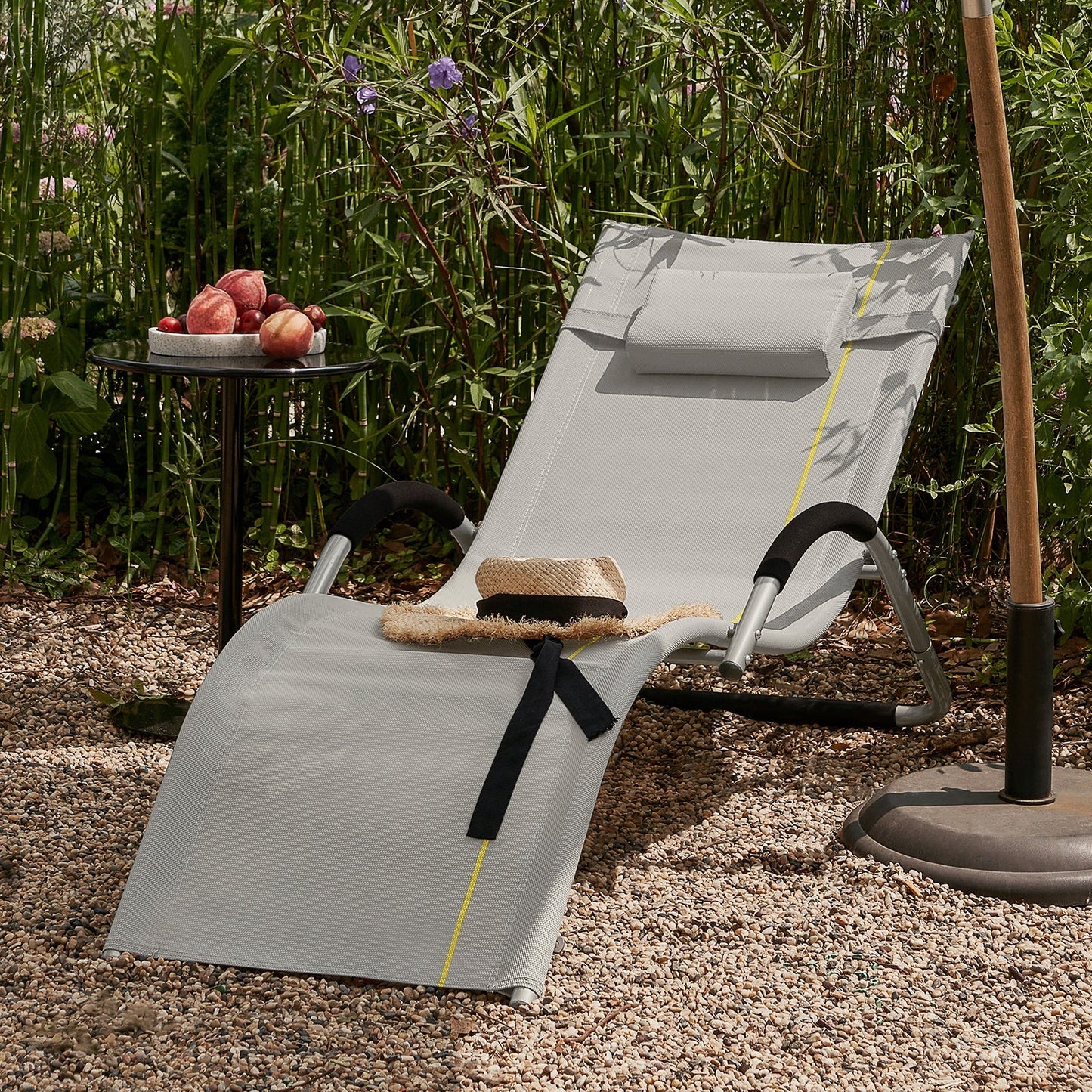 SoBuy Ligstoel met kussen - Max. 120 kg - 165 x 56 x 67 cm - Grijs