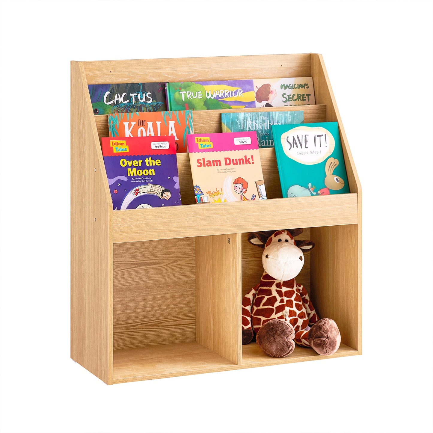 SoBuy KMB01-N Kinderboekenkast hout - 73x30x80 cm – 3 Planken en 2 Open Vakken