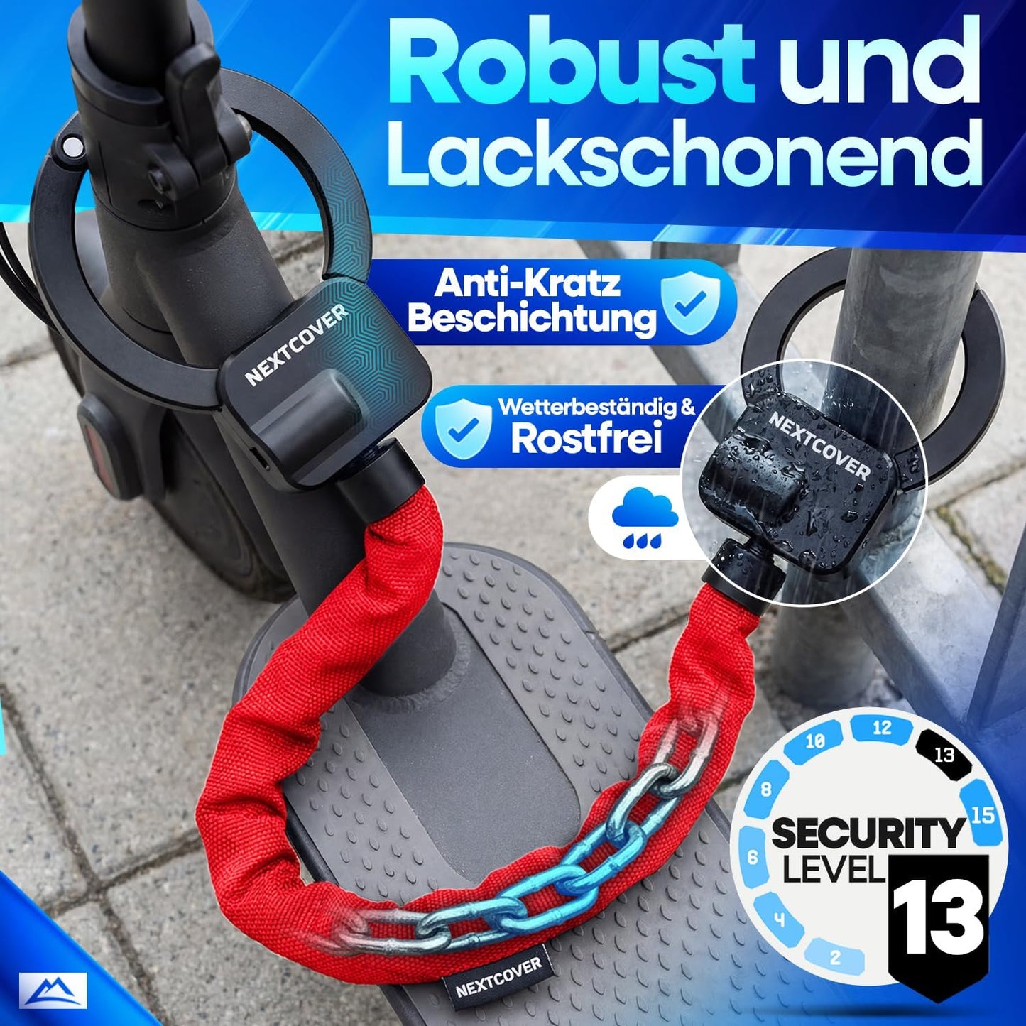 Nextcover E-scooterslot Steel-Secure Kettingslot - Rood - 25 x 13 x 13 cm - Sleutelslot voor E-Bike en Step