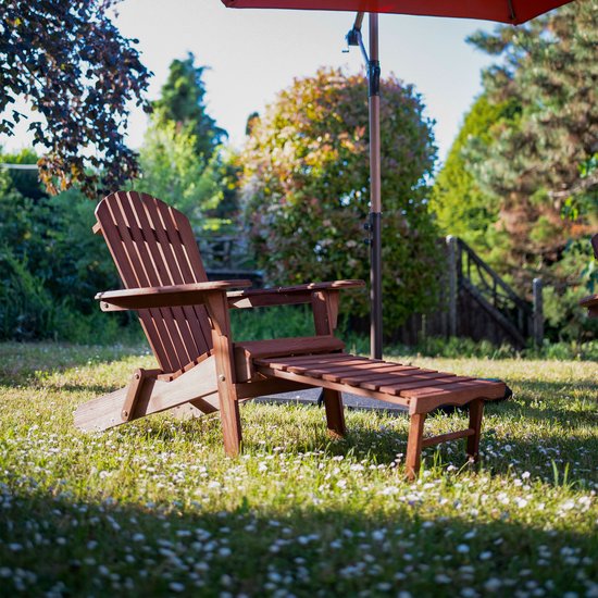 AXI Alexa Adirondack Stoel Coffee – Met Voetenbank - Houten loungestoel met armleuningen – Opklapbaar - Hoge rugleuning - Tuinstoel – 147 x 78,5 x 89 cm – FSC 100% Hemlockhout