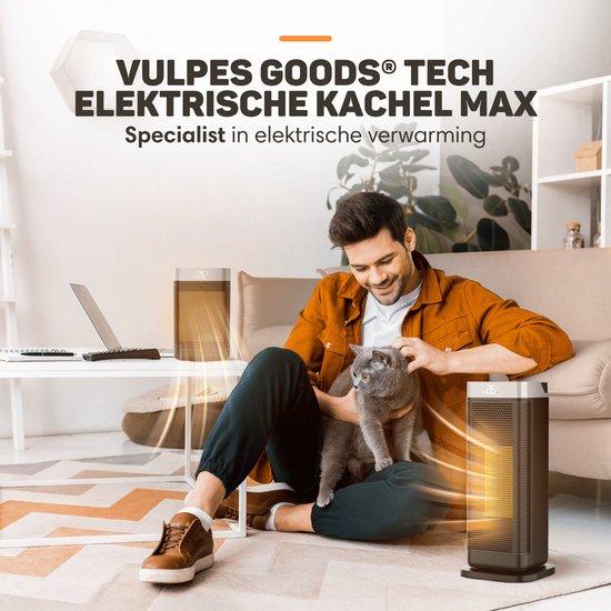 Vulpes Goods® Tech - Elektrische Kachel met Afstandsbediening - Ventilatorkachel - Keramische Kachel - 4 Standen - 1500W - Roterend, Timer & Thermostaat - Heater - Elektrische Verwarming voor Binnen - Zwart