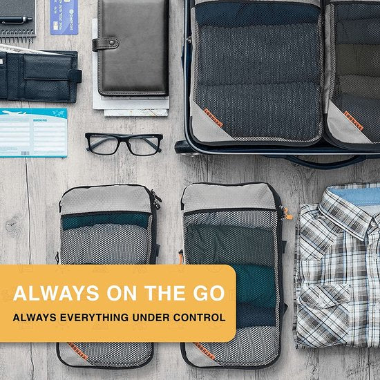 Packing Cubes met Compressie voor Koffer en Rugzak met Packing Bag, grijs