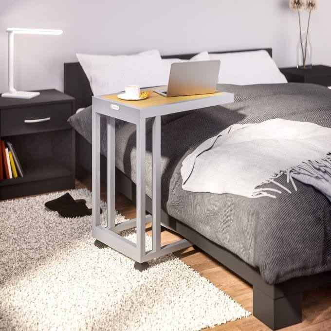 Casaria Bijzettafel - Vierkant Verrijdbaar 50x40x66cm - Zilver Crème
