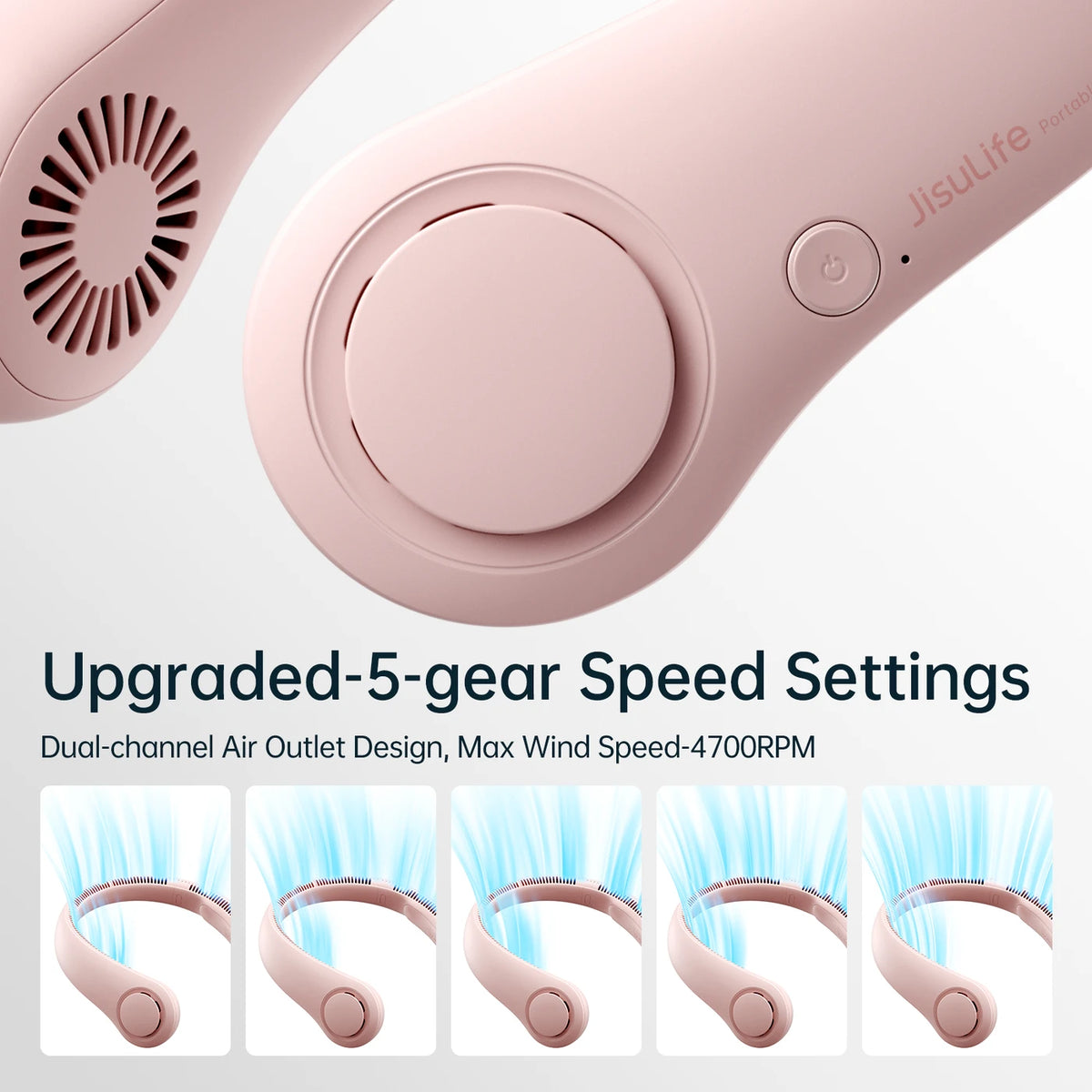 Jisulife Nekventilator Life 3 - Roze - Bladloos - 5 Standen - 4000 mAh - Tot 16 Uur - 78 Luchtopeningen - 253 g