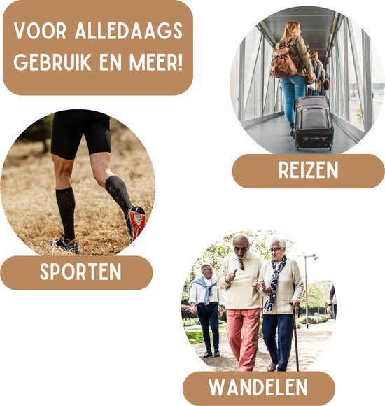 Compressiekousen 1 Paar Steunkousen Vrouwen en Mannen - Compressie sokken - Hardloopsokken - Sportsokken - Zwart - Maat 41-45 L/XL