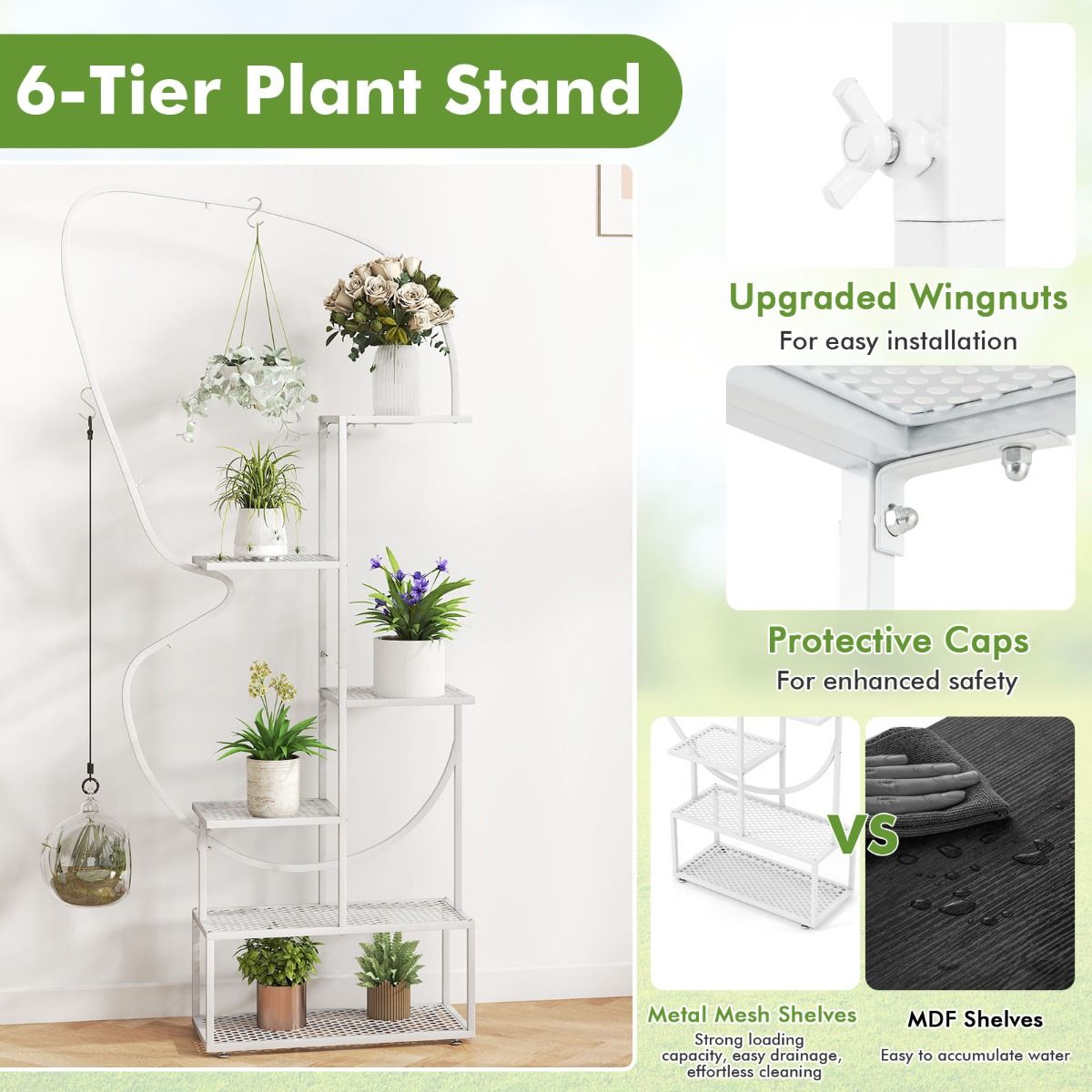 Coast Plantenstandaard met 6 niveaus - vlindervorm - 4 ophanghaken - wit