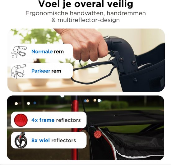 Medzone Rollator Lichtgewicht en Opvouwbaar - Zitfunctie - Binnen en Buiten - Rugleuning en Wandelstok Houder - Champagne - Rood