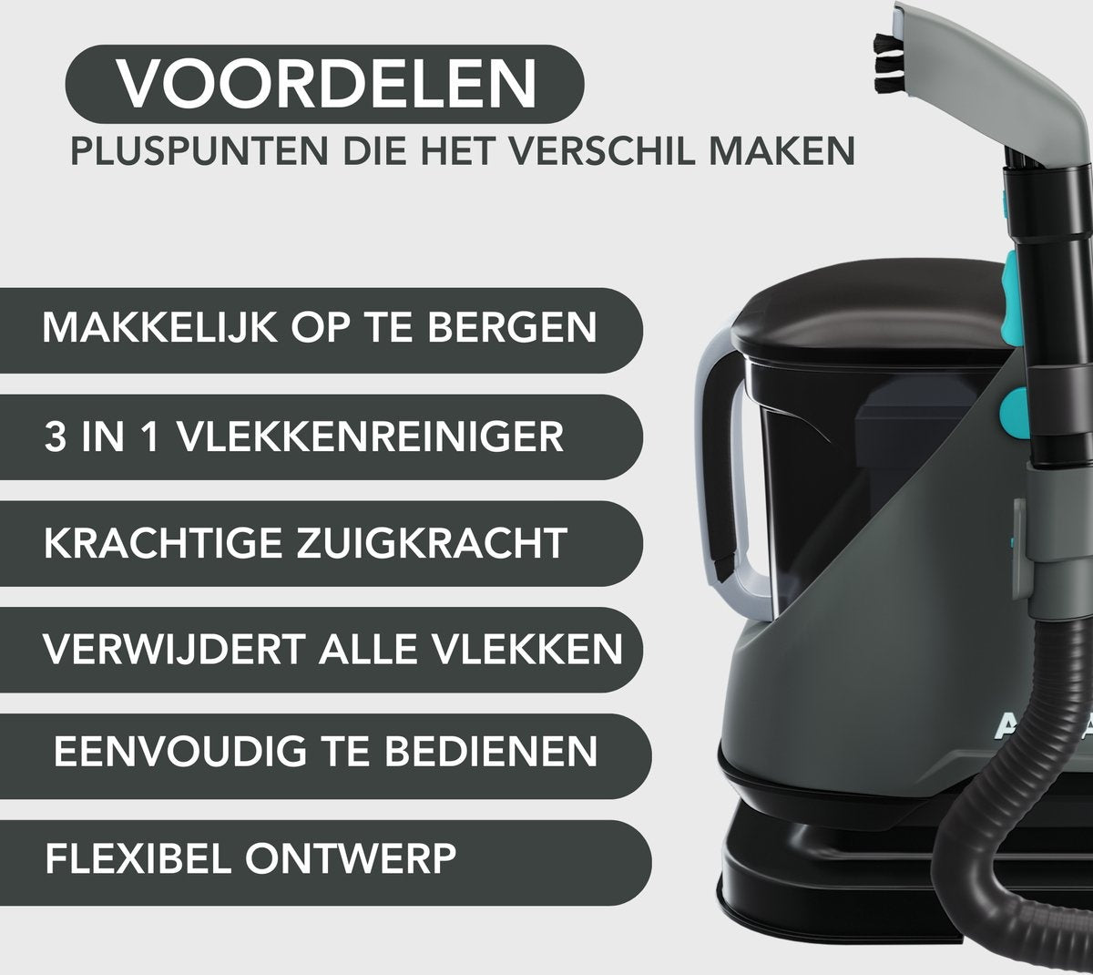 Achaté 3-in-1 Vlekkenreiniger – 650 W – 1200 ml – Grijs.