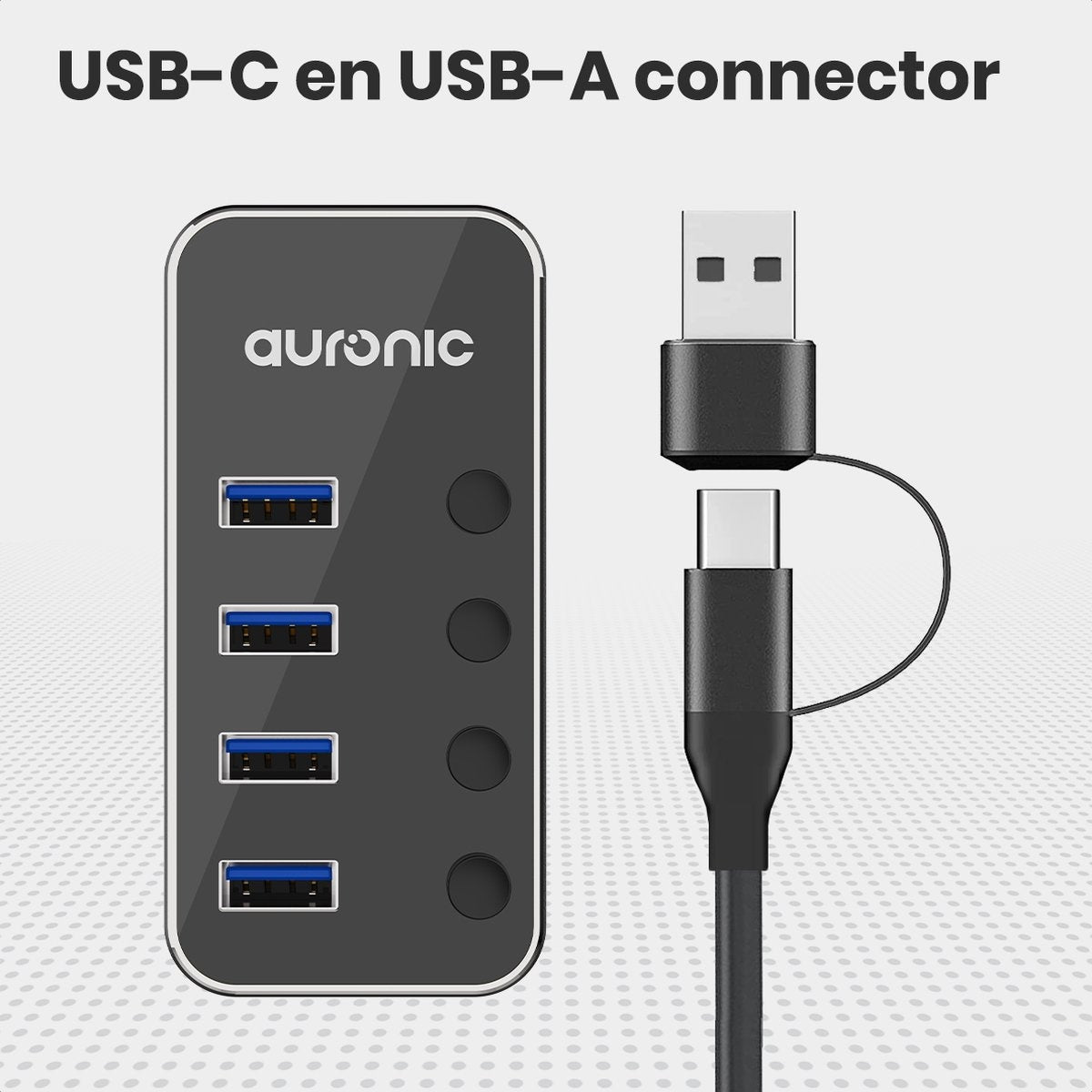 Auronic USB Hub 3.0 - USB Splitter met 4 Poorten - met Voeding - 5 GBPs - Led Indicatie - Zwart