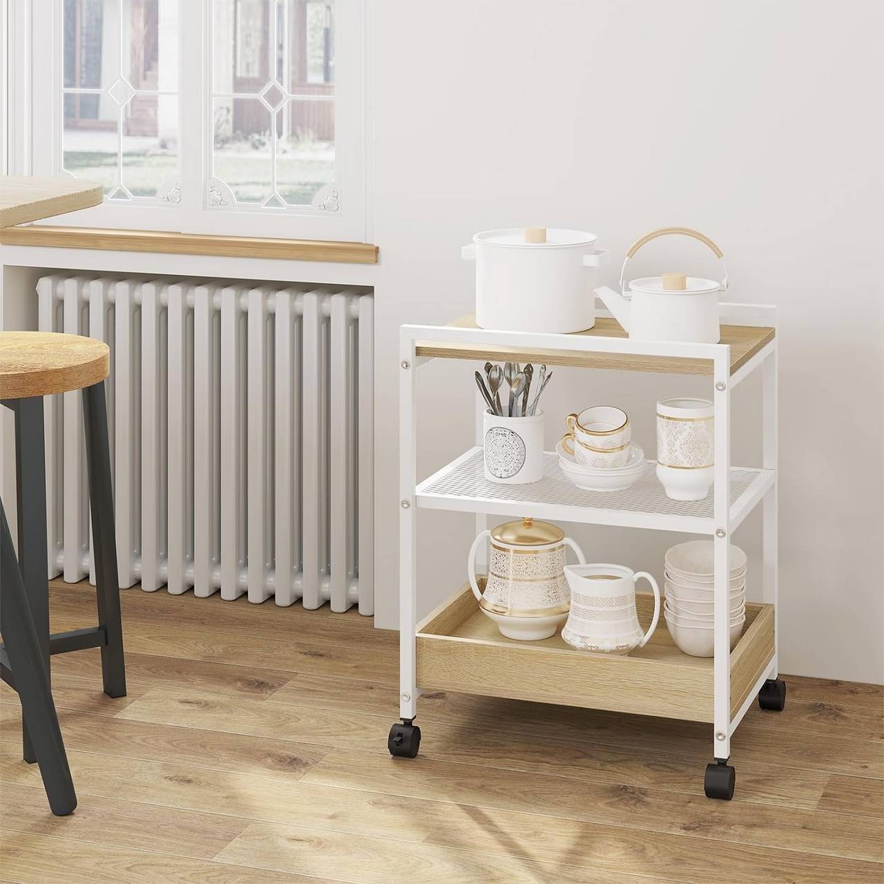 WOLTU Bijzettafel met Wielen - Afsluitbaar - Licht Eiken