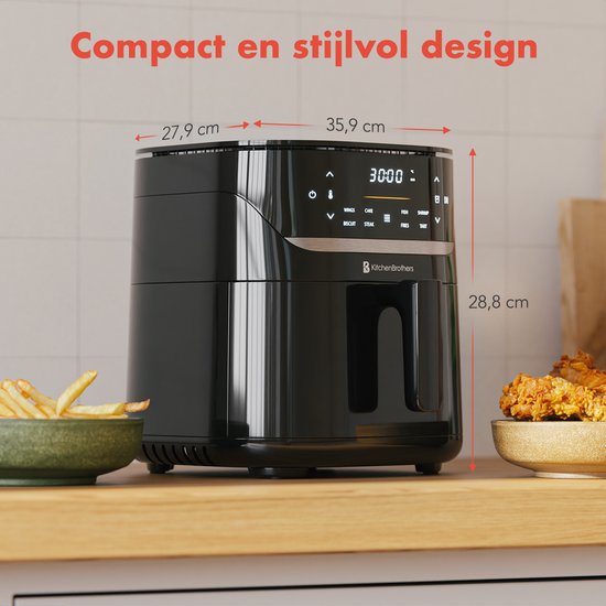 KitchenBrothers Airfryer XL - 5L - 1500W - Heteluchtfriteuse - 80ºC tot 200ºC - 8 Kookprogramma's - Zwart
