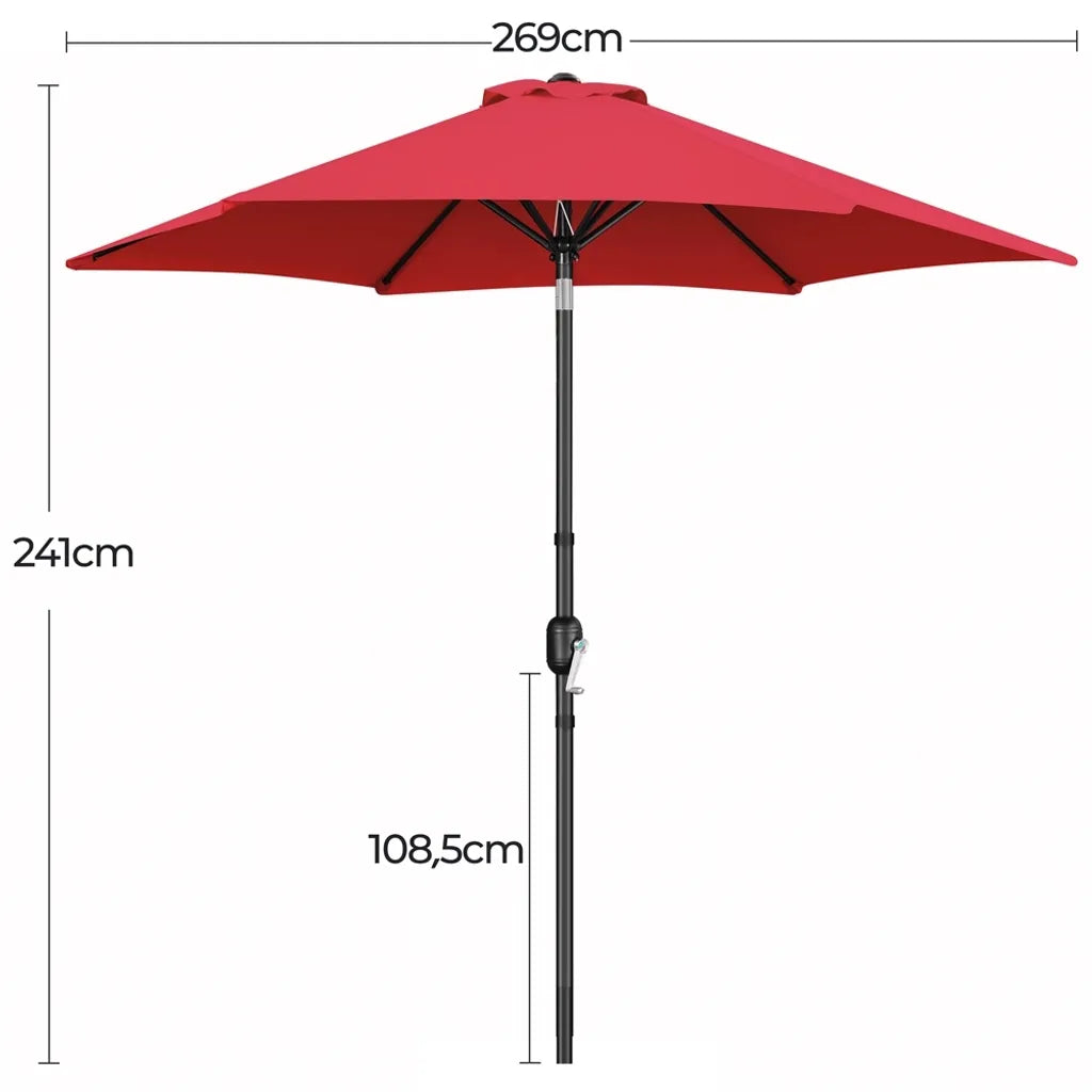 Yaheetech Tuinparasol Ø 269 cm - Rood - Kantelbare Parasol met Slinger en UPF 50+ UV-bescherming