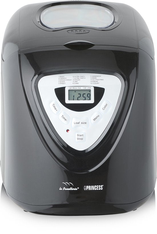 Princess Broodbakmachine 152009 - Timer - Digitaal scherm - 15 bakprogramma’s - Glutenvrij Programma - 900 Gr - 600 Watt - Zwart/Zilver
