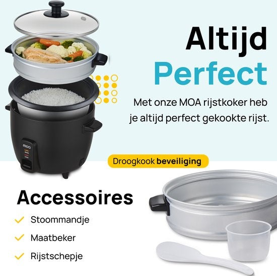 MOA Rijstkoker met Stomer 1,5 liter - Zwart - RC18B