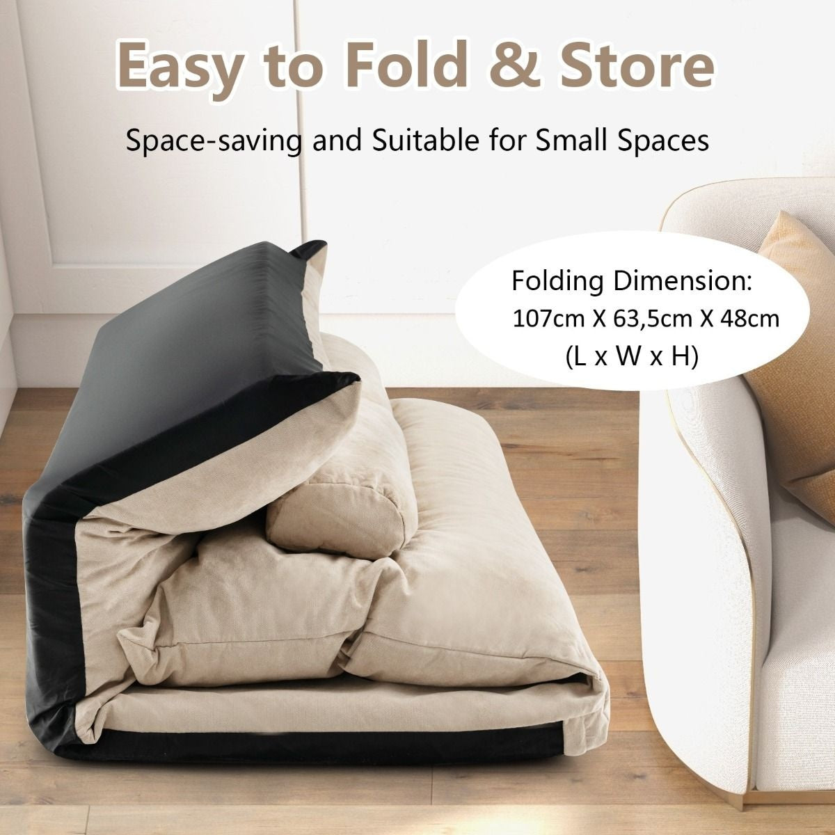Coast Slaapbank – Inklapbaar & Verstelbare Rugleuning – 180 x 110 x 18 cm – Beige