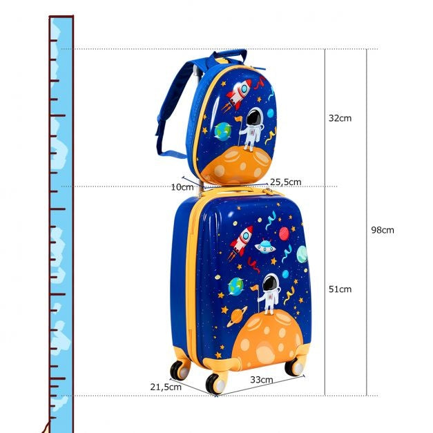 Coast Kinderkofferset 2-delig Kindertrolley + Rugzak Astronaut Blauw