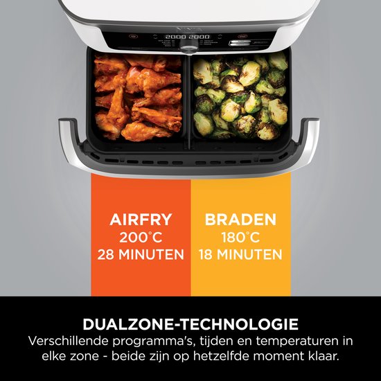 Ninja Foodi FlexDrawer Mega Dubbele Airfryer XXL - 10.4 Liter - Twee Kookvakken of Één MegaZone - Heteluchtfriteuse - Wit - AF500EUWH