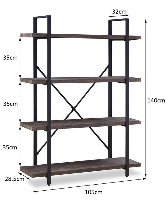 Wandkast boekenkast Stoer - industrieel design - 140 cm hoog