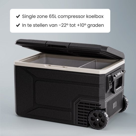 Auronic Elektrische Koelbox - Compressor - 64L - 12V en 240 volt - Camping Koelkast - Frigobox Auto - Met Wielen en Hendel - Zwart