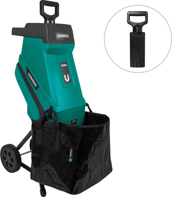 VONROC Hakselaar/Shredder 2500W – Voor takken tot Ø45mm – Incl. 45L opvangzak & duwstok