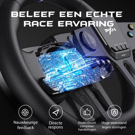 PXN - V900 Gen 2 - Race Stuur - Met Pedalen & Flippers - 270 / 900° - Game Stuur - Geschikt voor PS4 - PC - PS3 - Switch - Xbox X/S Series