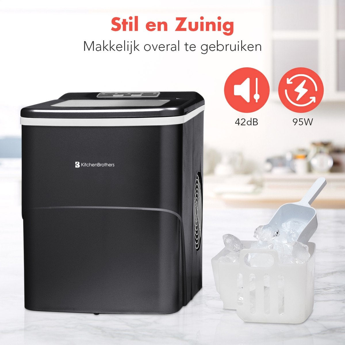 KitchenBrothers IJsblokjesmachine – Incl. IJsschep – 12 kg/24u, 2 liter – 22,2 x 31,3 x 32 cm – Zwart